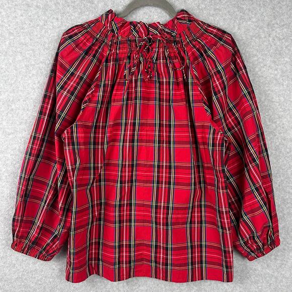 J. Crew Smocked Neck Top Good Tidings Plaid Size M Christmas Tartan Puff Sleeve - Picture 15 of 16